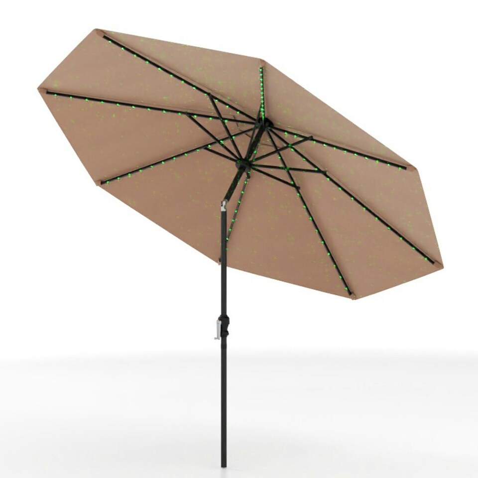 image 1 of COSTWAY 290 cm Solar Patio Parasol Umbrella 96 LED Lights Coffee Brown