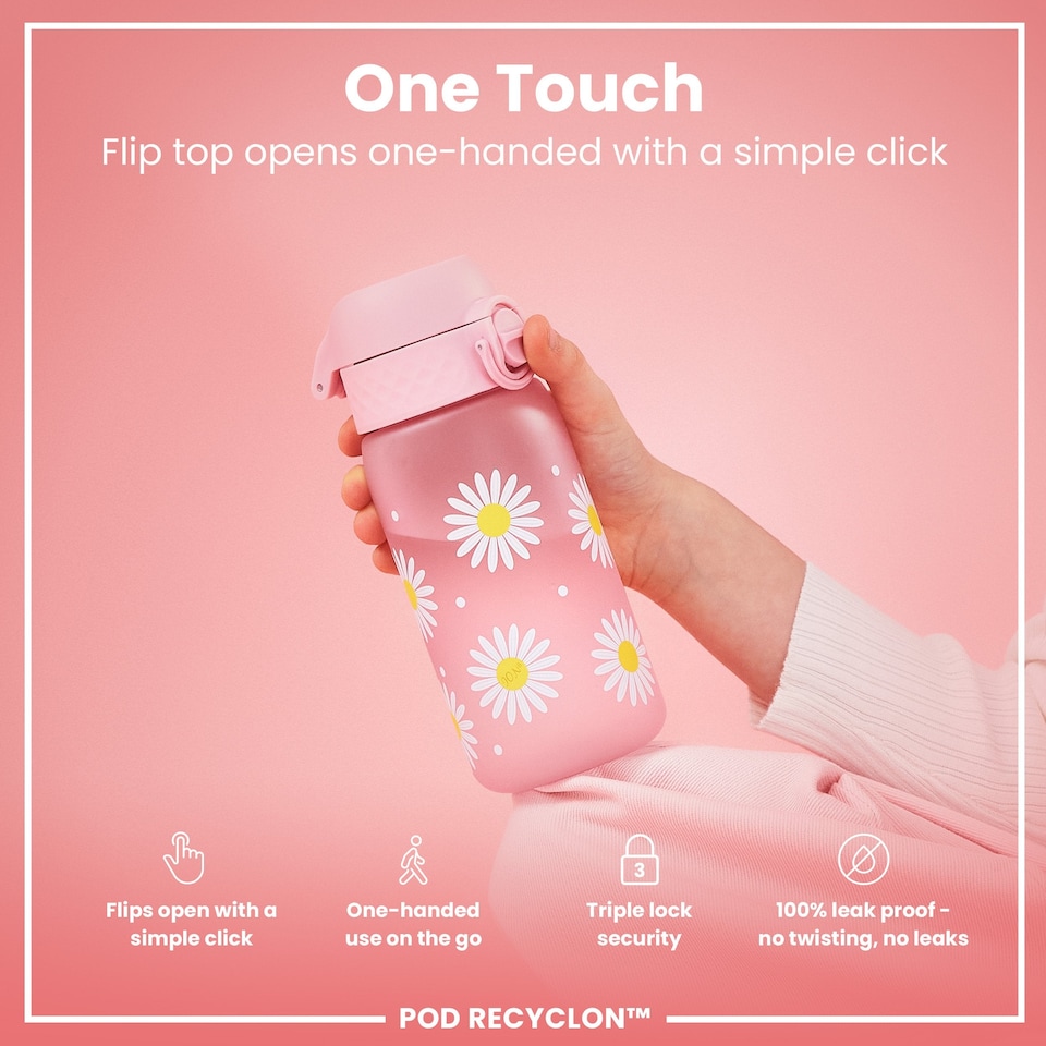 image 1 of Leak Proof Kids Water Bottle, BPA Free, 350ml (12oz) | Pink | Daisy | One Size