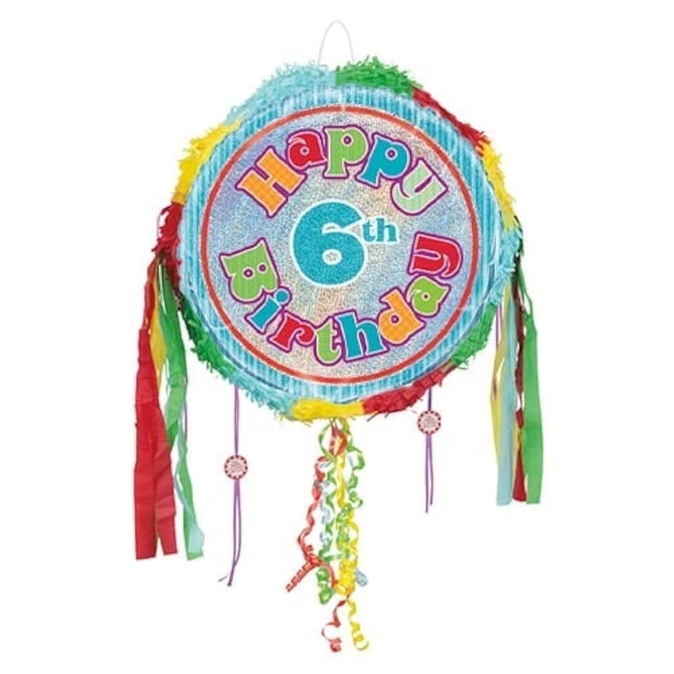 Happy 6th Birthday Holographic Pull String Pinata