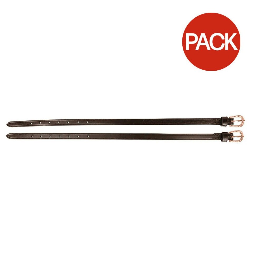 image 1 of Hy Leather Diamante Spur Straps (Pack of 2) - Brown/Rose Gold - One Size