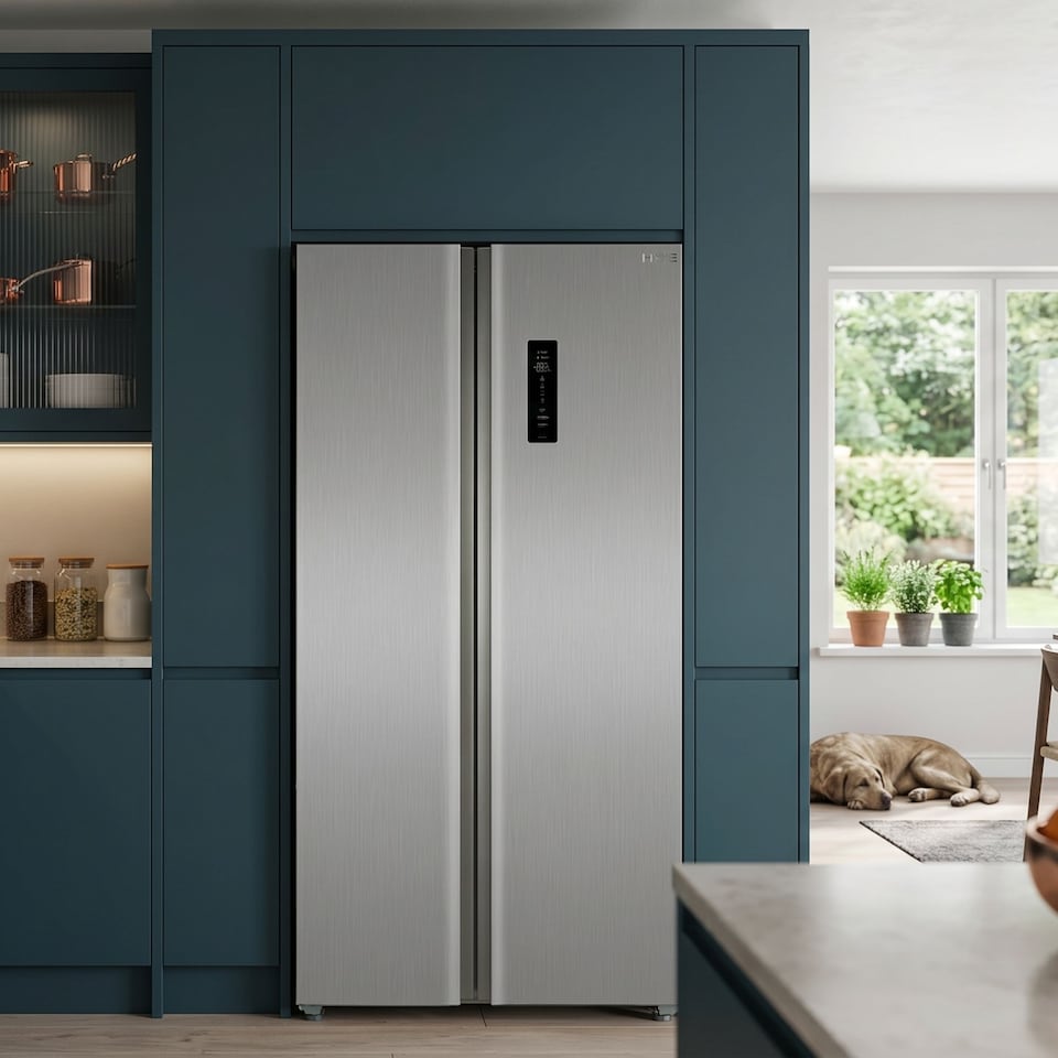 image 1 of HYE 505 Litre Frost Free American Fridge Freezer, 92cm, Inox - RF01AM505DS07