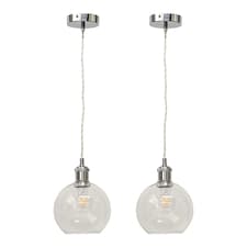 Set of 2 Barnum - Clear Glass Globe Chrome Retro Pendant Fittings
