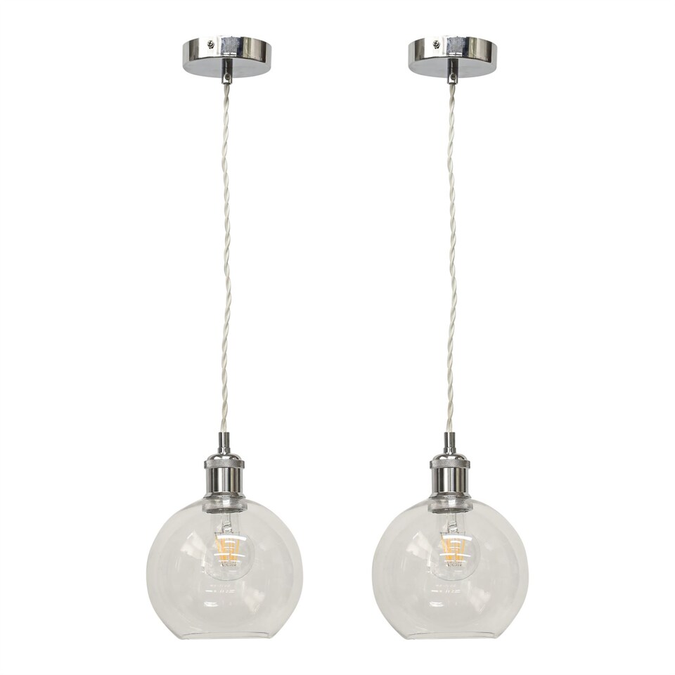 image 1 of Set of 2 Barnum - Clear Glass Globe Chrome Retro Pendant Fittings