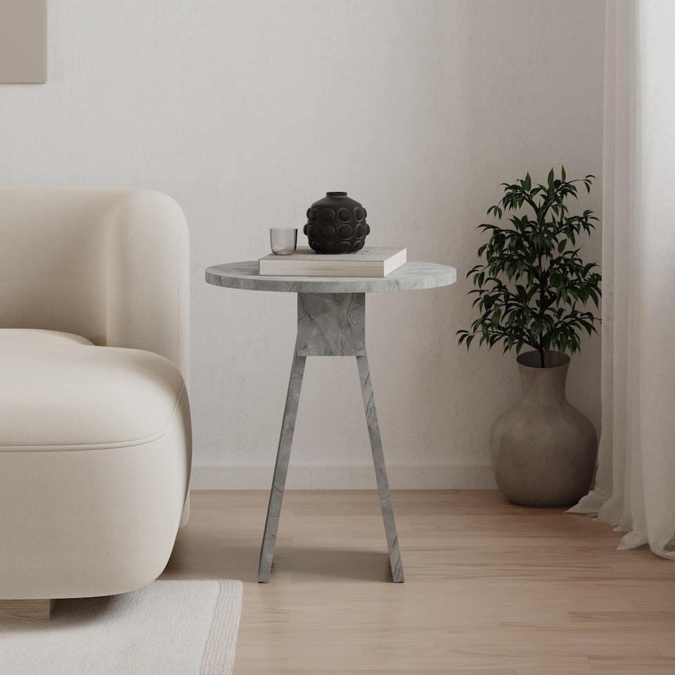 image 1 of Decortie Chen Round Side Table 42x50cm Gold Marble Effect