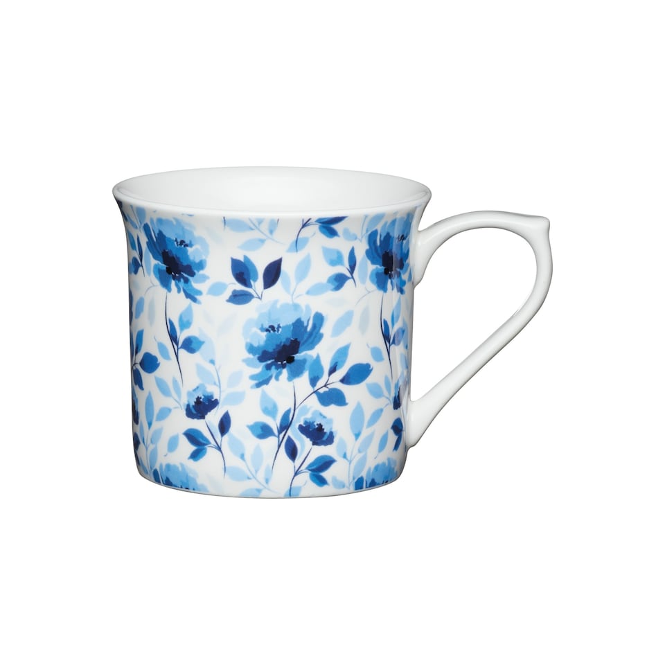 image 1 of KitchenCraft Fluted China Blue Rose Mugs | Blue