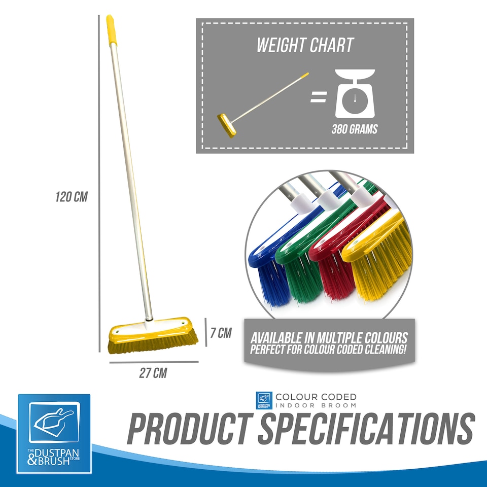 image 1 of TDBS Colour Coded Indoor Sweeping Broom with Scraper
