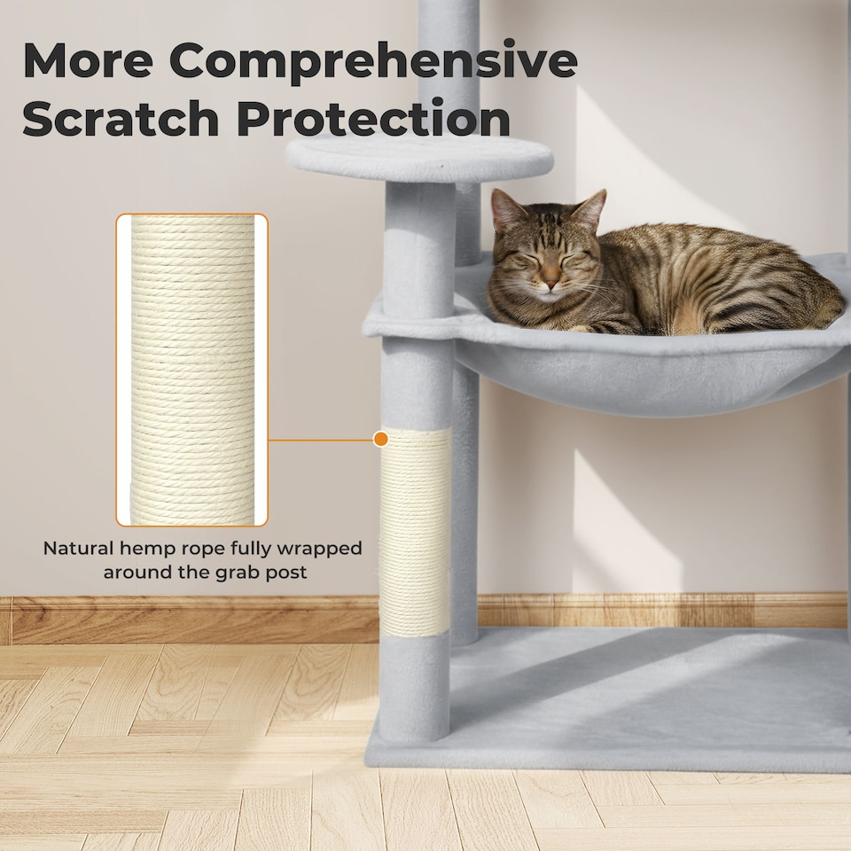 image 1 of Skylos 143cm Cat Tree Multilevel Scratching Post Plush Climbing Tower