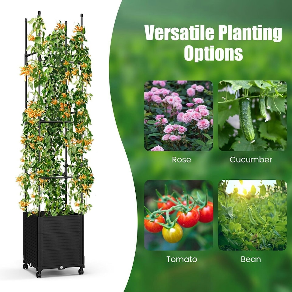image 1 of COSTWAY Raised Garden Bed Planter Box Rolling Tomato Cage Black
