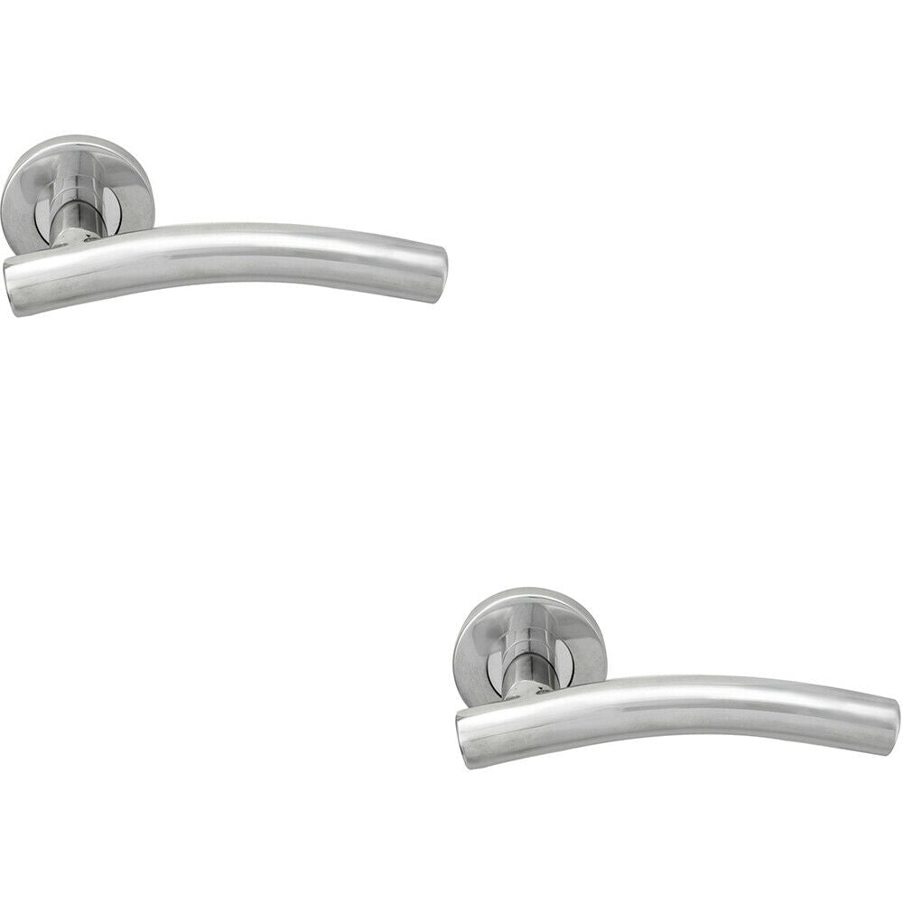 Loops 2x PAIR Arched Round Bar Handle on Round Rose Concealed Fix Polished Steel in Metallics