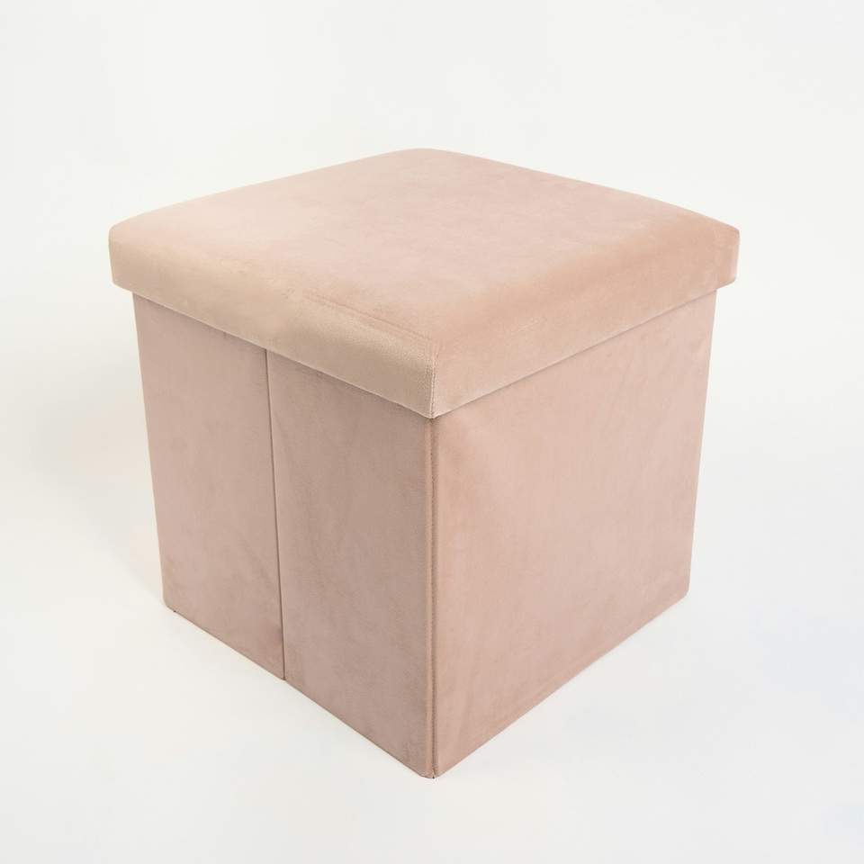 image 1 of OHS Matte Velvet Soft Foldable Cube Footstool Seat Storage Organiser Ottoman Cream | Natural
