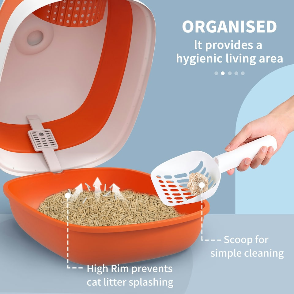 image 1 of PawHut Foldable Cat Litter Tray Hooded Cat Litter Box w/ High Side, Orange