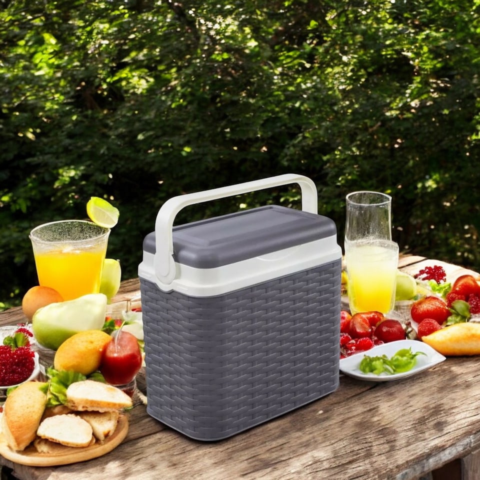image 1 of 10L Rattan Insulated Small Cooler Box with 1 Ice Pack | Black | 1