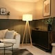 image 2 of ValueLights Barbro Wood Tripod Floor Lamp Cream Boucle Shade & Bulb