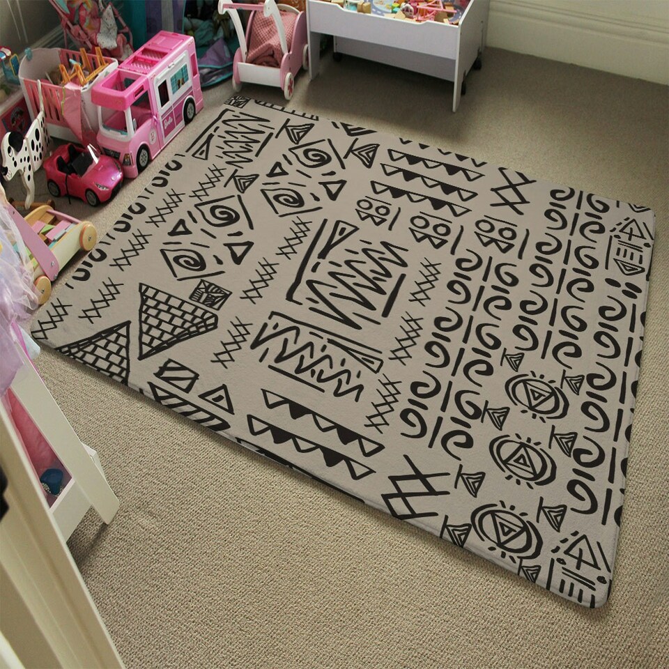 image 1 of Striped egyptian theme with ethnic and tribal motifs (Rug) Multi | XL: 160x230cm