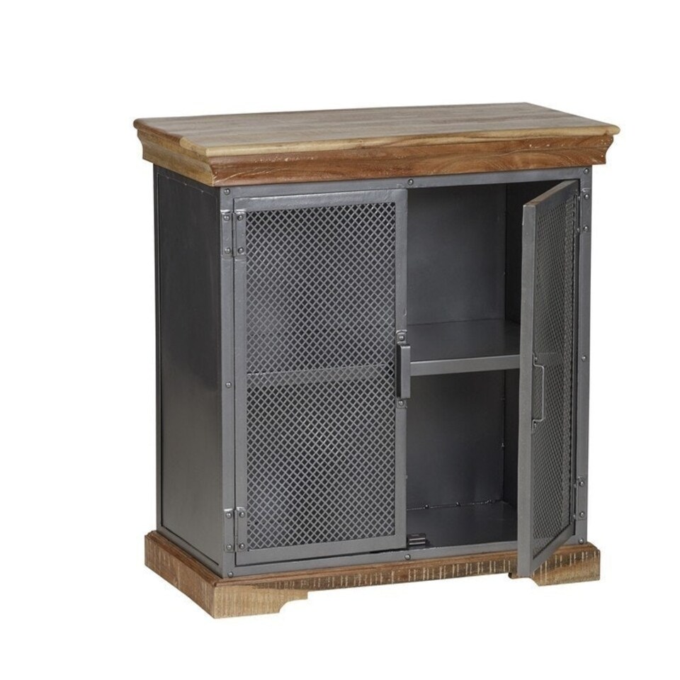 image 1 of Metropolis Industrial Sideboard - Metal/Acacia Solid Wood - L45 x W85 x H85 cm Brown