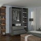 image 4 of Modern 3-Door High Gloss Wardrobe with Dual Mirrors, Gold Accent Handles, Drawers & Shelves-116cm Wide Grey | Grey116cm