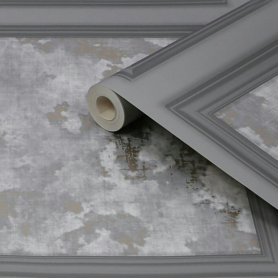 image 1 of Fresco Urban Texture Grey Panel Wallpaper Grey | Grey