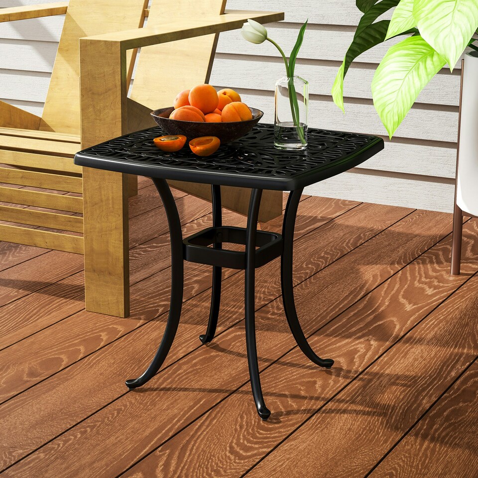 image 1 of Outsunny 54 x 54cm Aluminium Outdoor Garden Side Table w/ Umbrella Hole, Black 