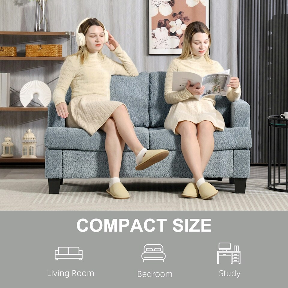 image 1 of HOMCOM 138 cm Chenille Fabric Loveseat Sofa with S-springs, Light Grey 
