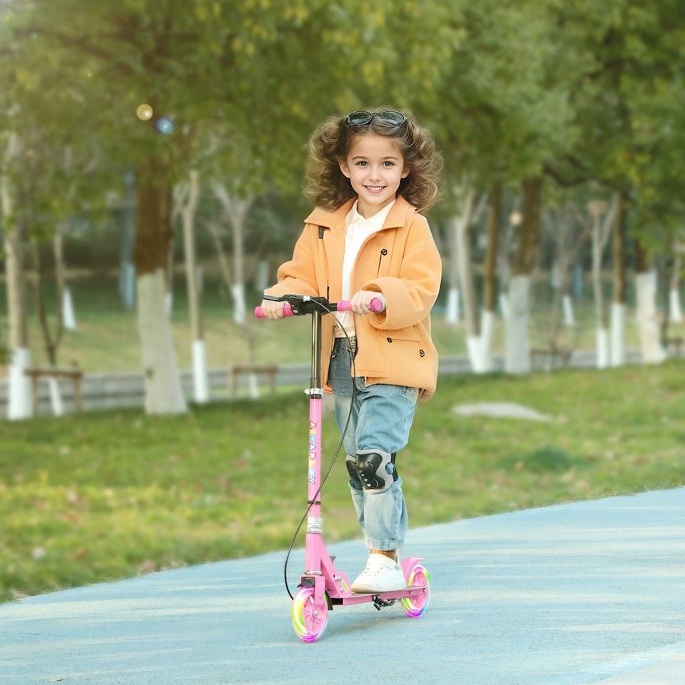 image 1 of AIYAPLAY Scooter for Kids, Folding Kick Scooter w/ Adjustable Handle, Pink