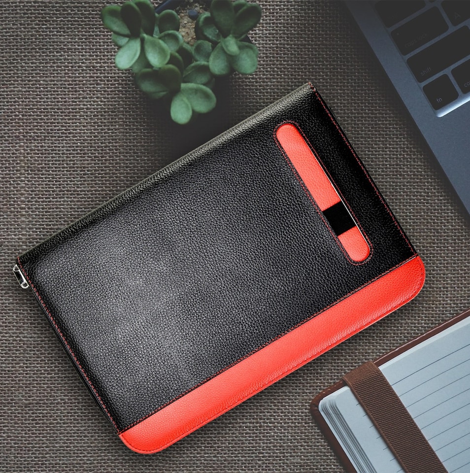 image 1 of A4 Zipped Conference Folder – Executive Portfolio with Calculator, Writing Pad, Pen Holder & Document Storage – Professional Faux Leather Business Organiser for Office, Meetings & Interviews