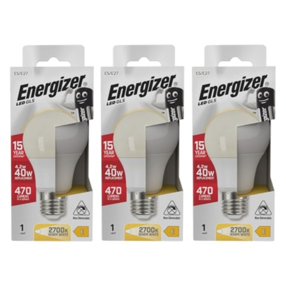 image 1 of Energizer LED GLS E27 470lm 4.2W 2700K (Warm White) Light Bulb - Pack of 3