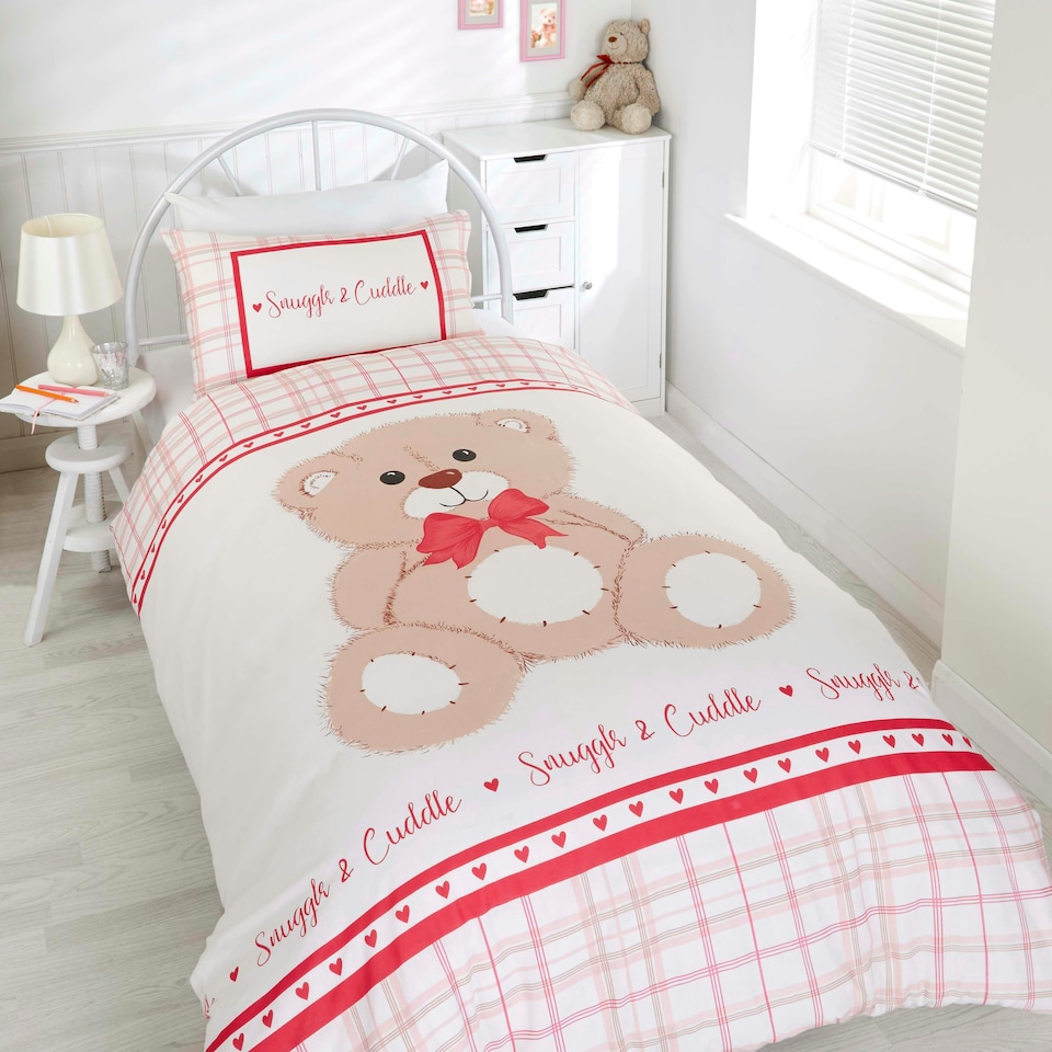 image 1 of Snuggle & Cuddle Polycotton Duvet Cover Set With Pillowcase | Red | Single | 1