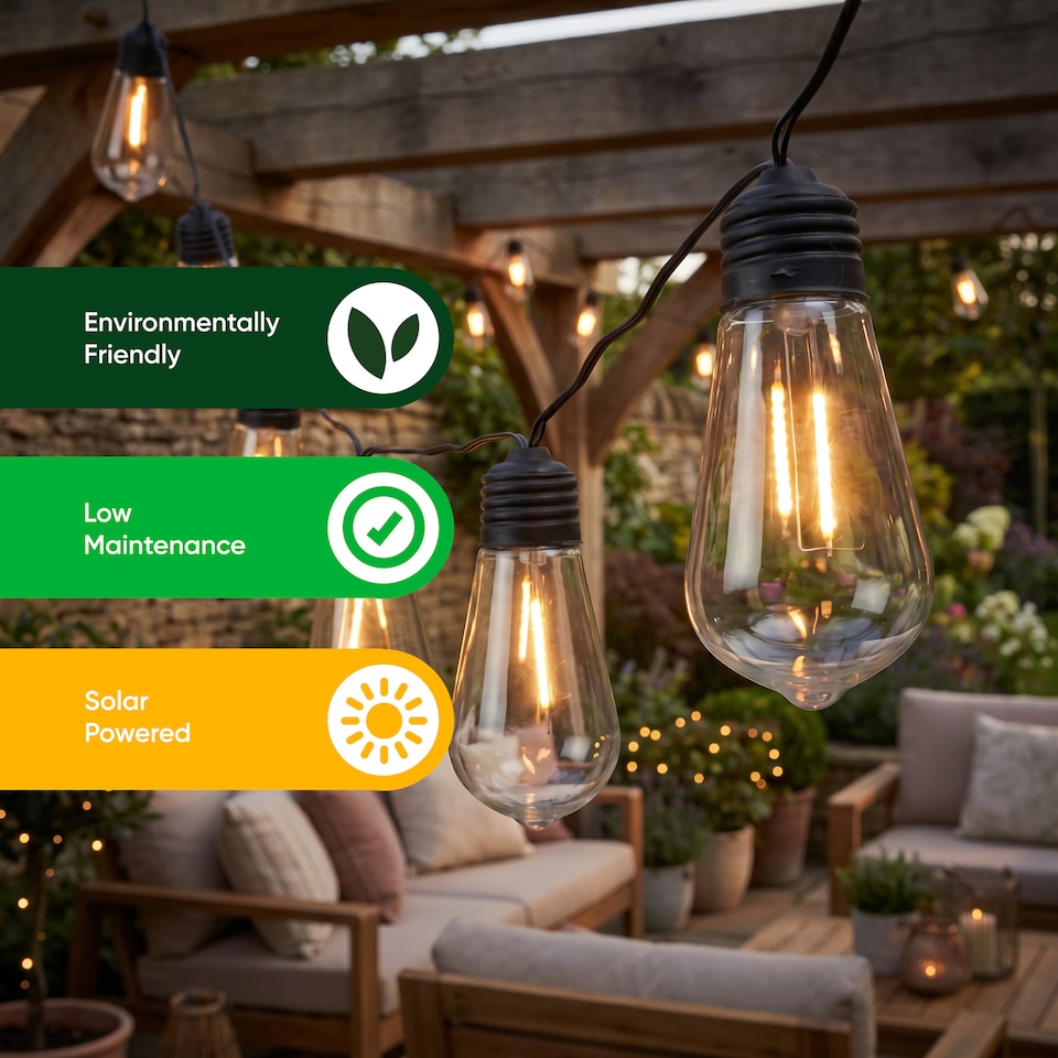 image 1 of Gardenwize 2m Solar Clear Filament LED String Lights Outdoor