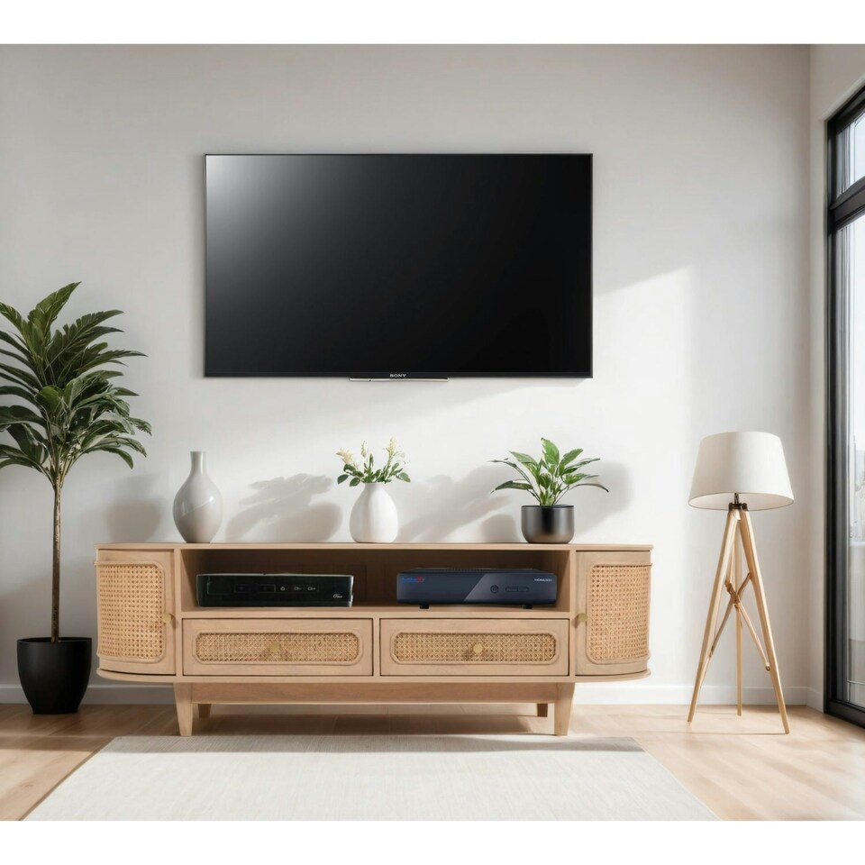image 1 of Carlester Cane And Wood 2 Drawers TV Cabinet Brown