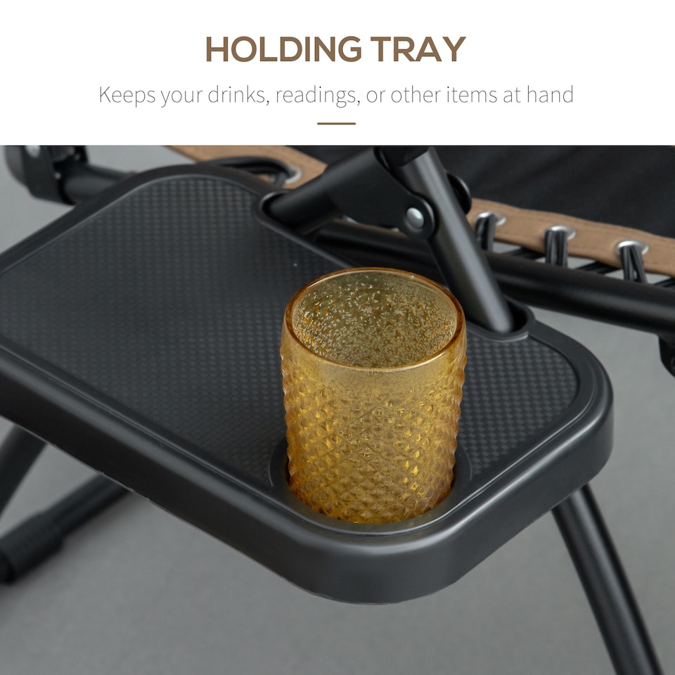 image 1 of Outsunny Zero Gravity Lounger Chair, Folding Reclining Patio Chair with Shade Cover, Padded Seat, Cup Holder, Soft Cushion and Headrest for Poolside, Camping, Coffee