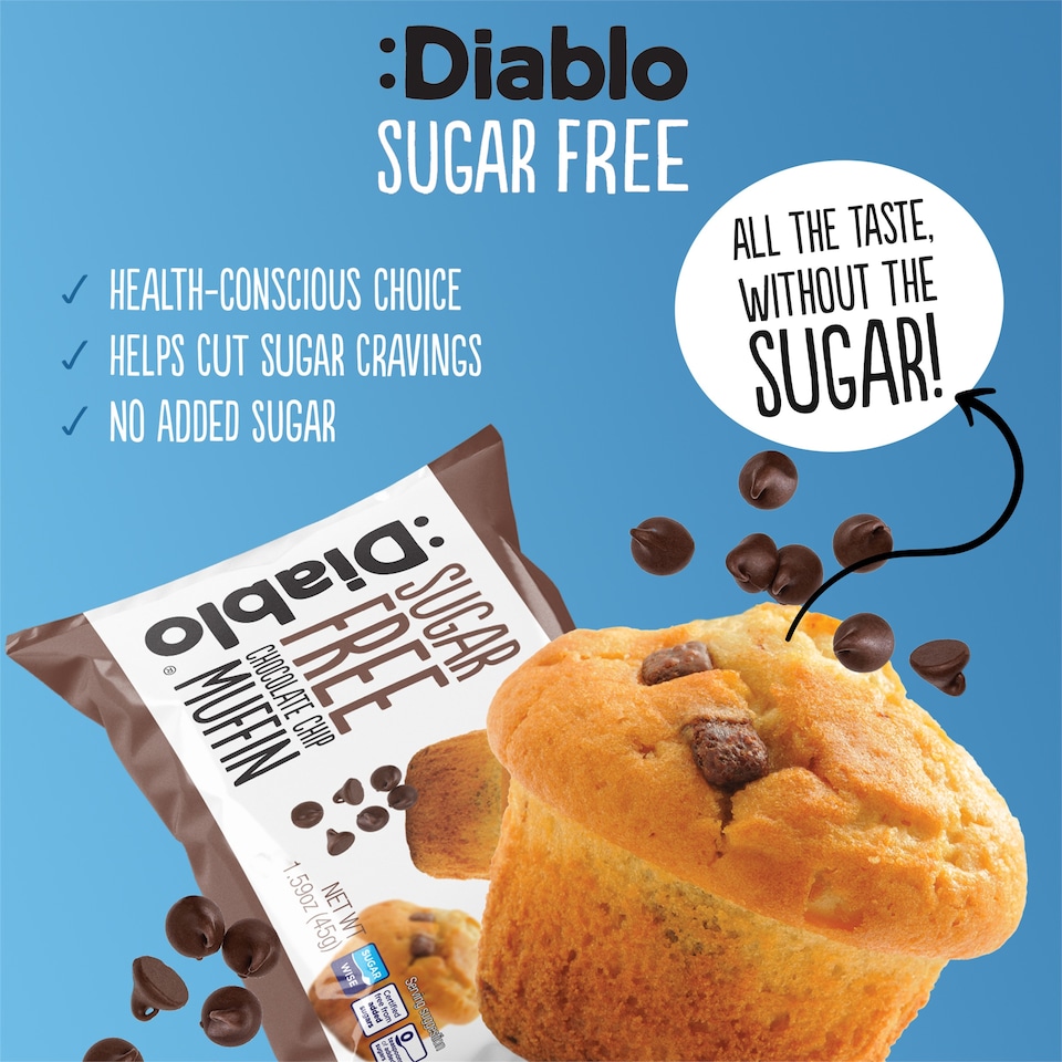 image 1 of Diablo Sugar Free Chocolate Chip Muffins 6 x 45g