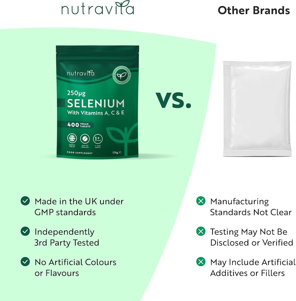 image 1 of Nutravita Selenium Supplements 250mcg with Vitamin A C & E - Support Normal Function of Immune System & Thyroid - 1+ Year Supply - 400 Vegan Tablets