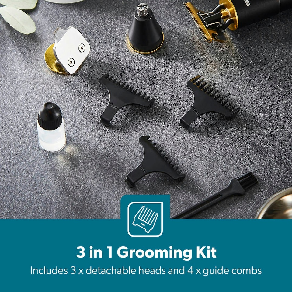 image 1 of GEEPAS 3-in-1 Grooming Kit Rechargeable Hair Trimmer, Precision Trimmer & Nose Trimmer | Black