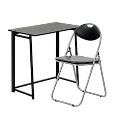 Harbour Housewares Deluxe Folding Wooden Desk & Chair Set - Black/White - Computer Desk Laptop Desk Office Desk PC Desk Black