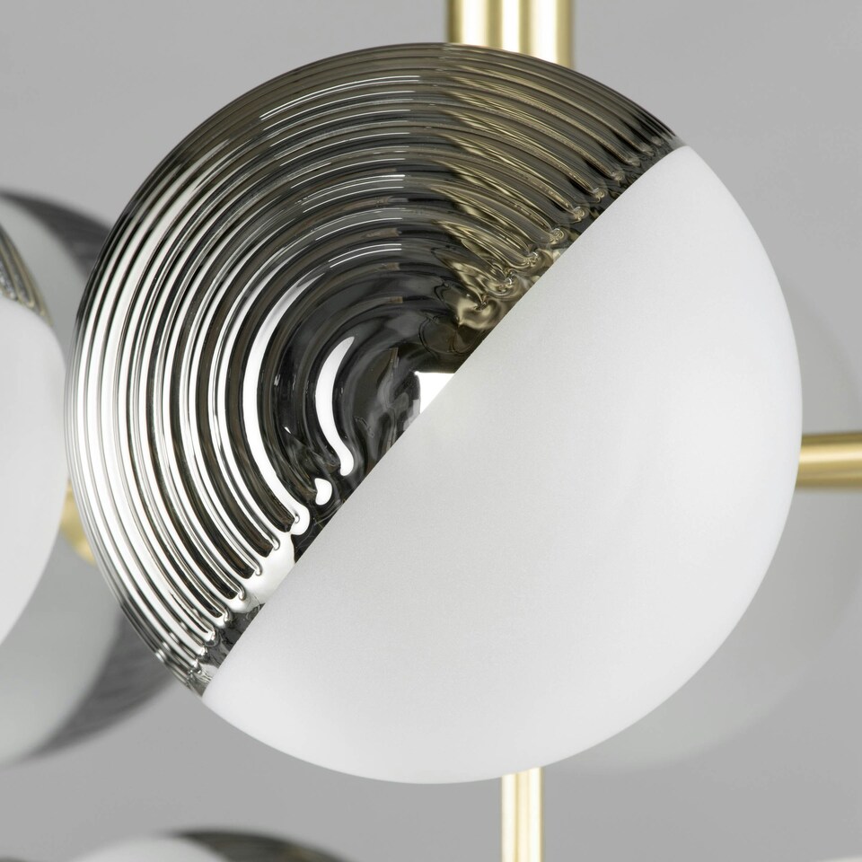 image 1 of BHS Emile Ceiling Pendant with Smoked and Opal Glass Shades, Satin Brass