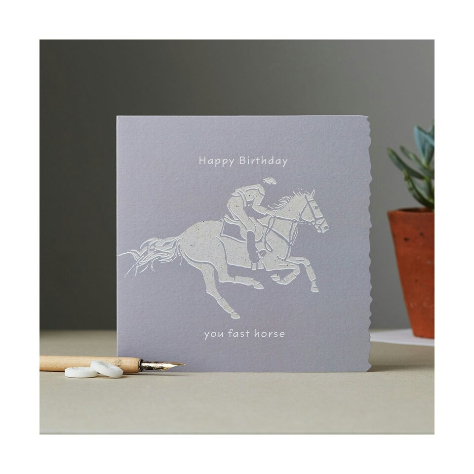 Deckled Edge Colour Block Pony Greetings Card - Happy Birthday You Fast Horse - Racehorse (Grey) - One Size