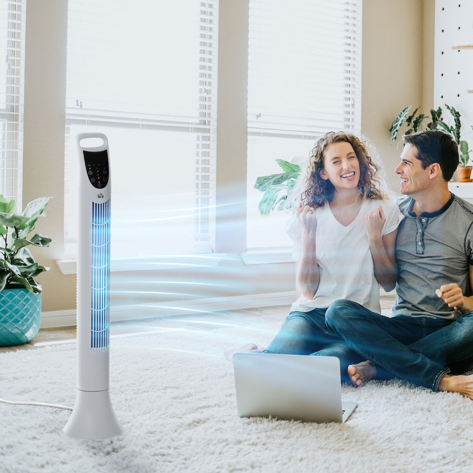 image 1 of HOMCOM 36 Freestanding Tower Fan, 3 Speed 3 Mode, 7.5h Timer, 70 Degree Oscillation, LED Panel, 5M Remote Controller, White
