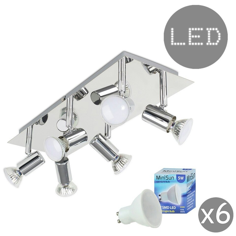 image 1 of ValueLights Consul Spotlight Polished Silver Spotlight and GU10 Spotlight LED 5W Cool White 6500K Bulb