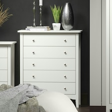 Como 5 Drawer Chest of Drawers - Shaker Style Bedroom Storage Cabinet with Space Saving Design | White | White | 1