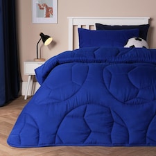 OHS Quilted Embossed Patterned Soft Plump Coverless 7.5 Tog Washable Duvet Cover and Pillowcase Bedding Set | Blue | Blue Football | Double