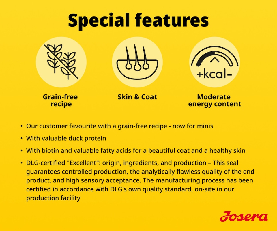 image 1 of Josera Mini Adult Duck & Potato | Grain free | Single meat protein | Complete dry food for toy & small breed dogs | Immune Plus | Skin & Coat | 2x10kg pack