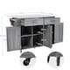 image 3 of VILUXE Mobile Kitchen Island with Foldable Worktop, 2 Drawers, Adjustable Shelves, Towel Rail, Wheels and Solid Wood Feet, Grey and White
