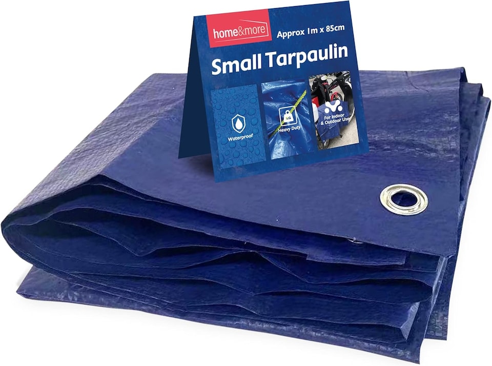 image 1 of 1m Small Tarpaulin 85×100cm – Waterproof Heavy Duty Tarp with Corner Eyelets, Durable Cover for Camping, Garden & Outdoor Protection