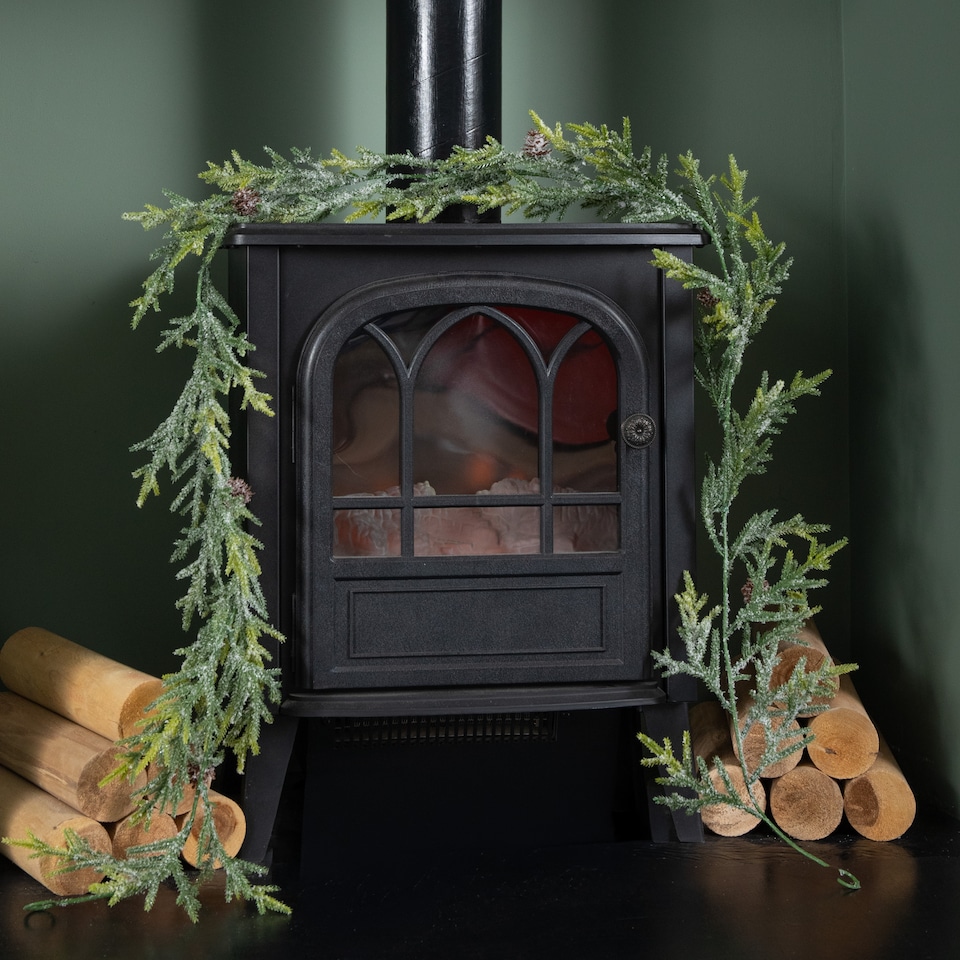 image 1 of 160cm Realistic Look Christmas Green Spruce Garland with Frosting and Plastic Pine Cones