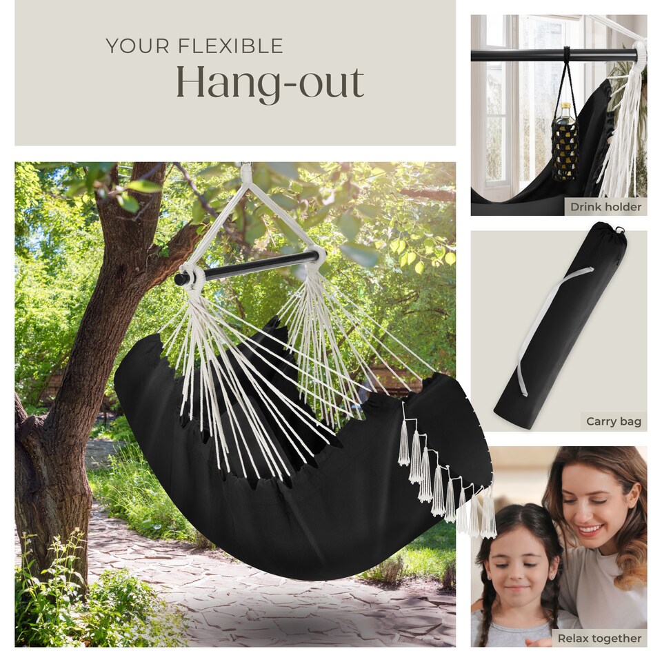 image 1 of Hanging Chair Malika, Boho Style, Load Capacity 150kg | Black | black | One Size | 1