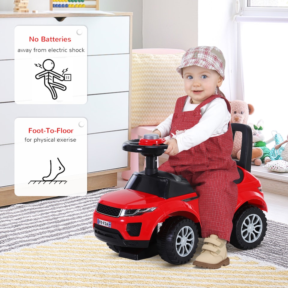 image 1 of HOMCOM 3-in-1 Ride On Car Foot To Floor Slider Toddler with Horn Steering Wheel NO POWER Manual Under Seat Storage Safe Design for 1-3 Year Old Red