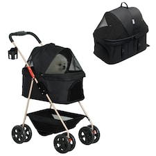 PawHut 3-in-1 Pet stroller with Detachable Carrier for Mini Dogs, Black