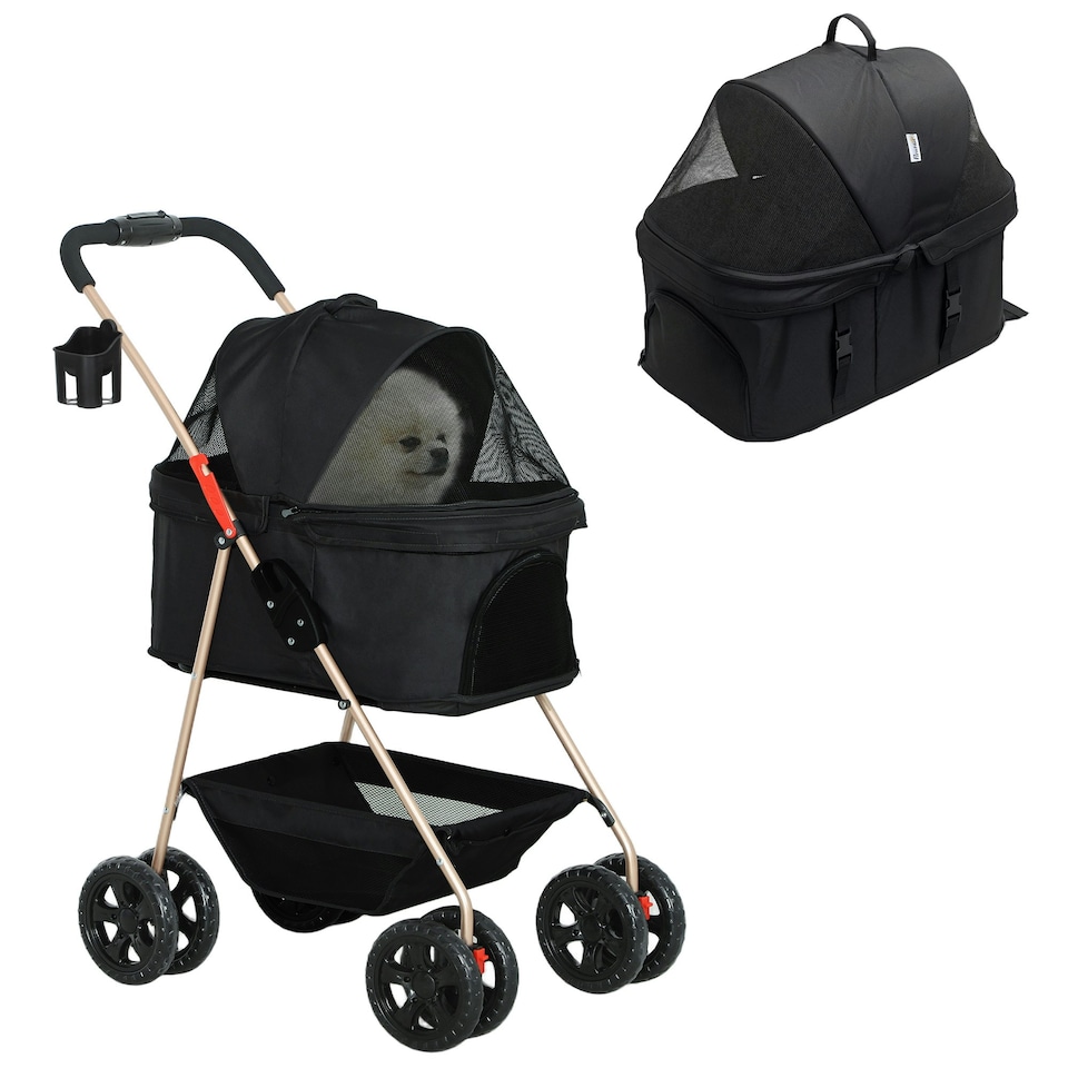 image 1 of PawHut 3-in-1 Pet stroller with Detachable Carrier for Mini Dogs, Black