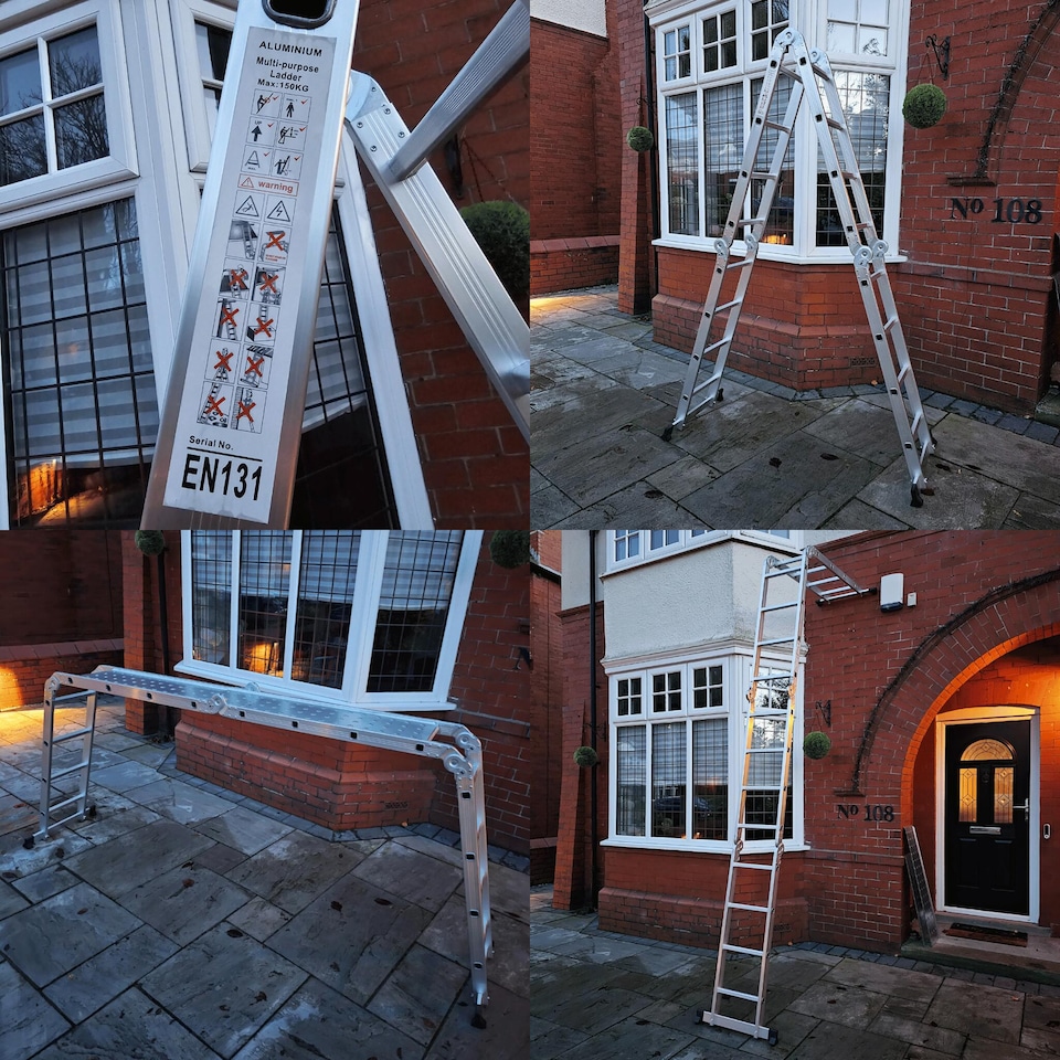 image 1 of 4.6m Large Lightweight Aluminium Folding Multi-position Work Platform Ladder