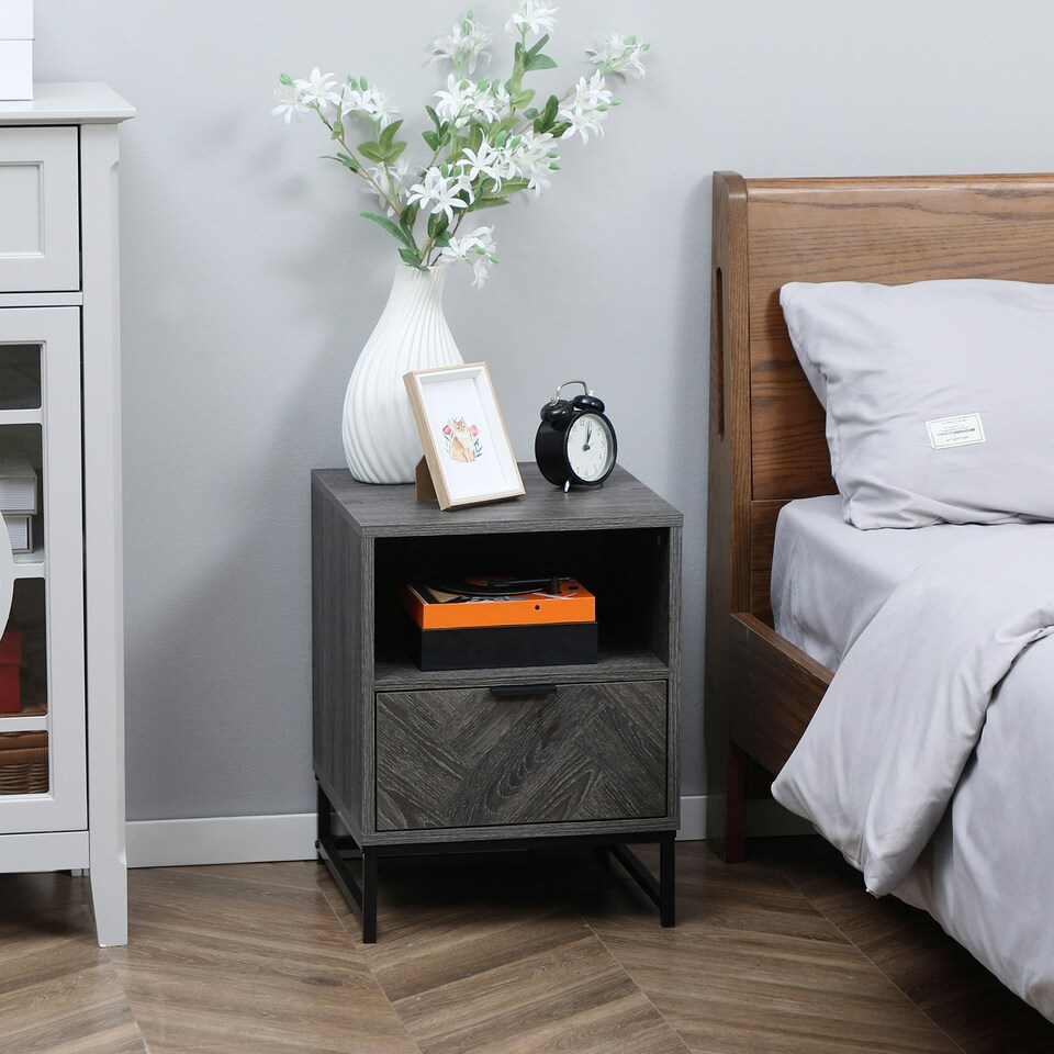 image 1 of HOMCOM Bedside Table, Sofa Side Table W/ Drawer and Shelf Living Room, Bedroom